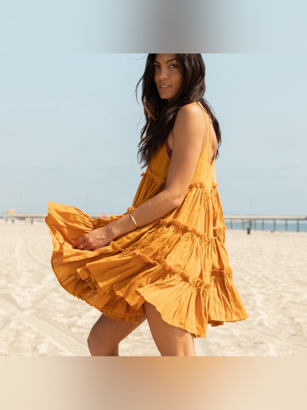 Left On Friday Dress Womens Medium Yellow Marigold Linen Coastal Cowgirl Boho